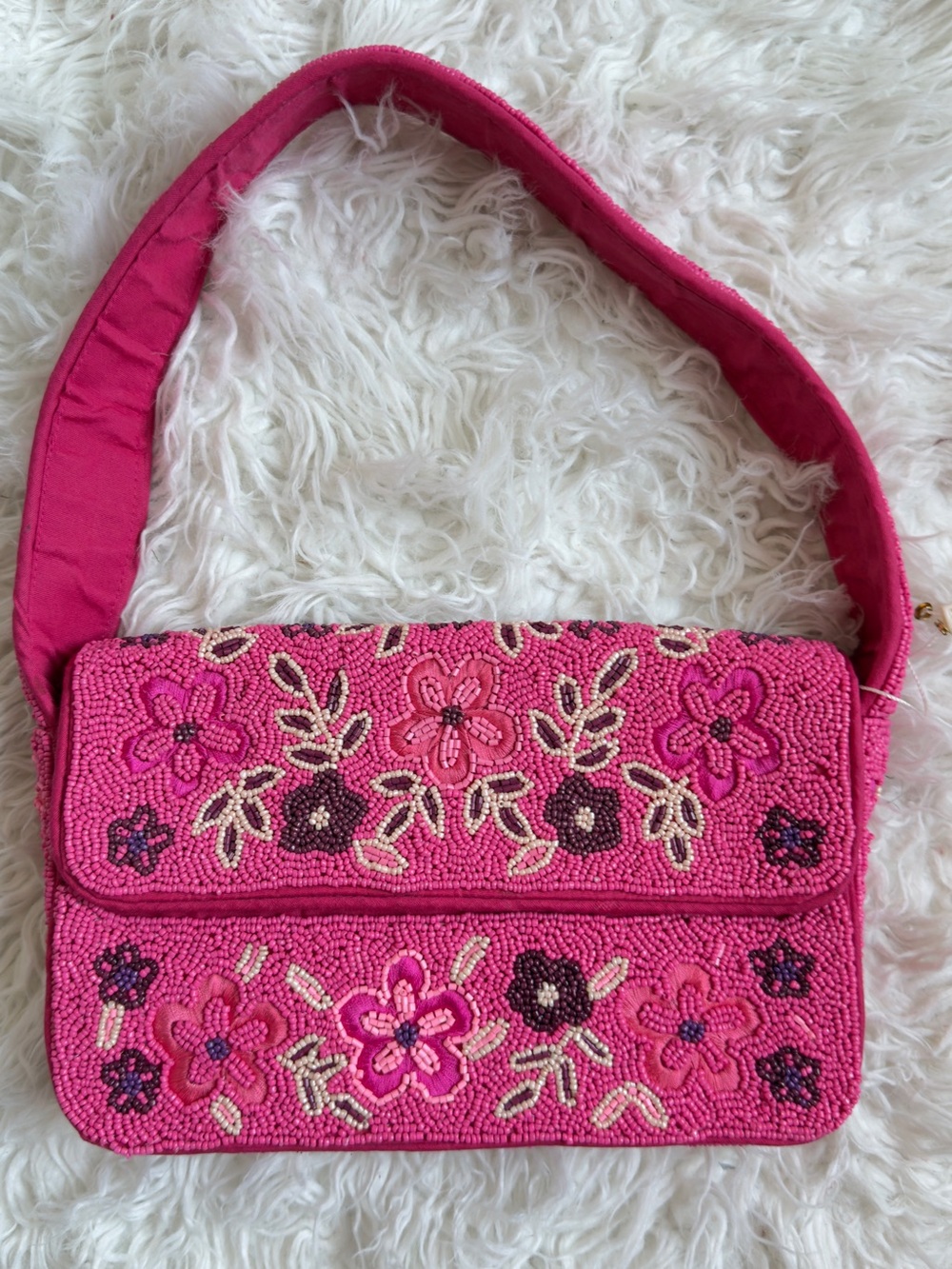 Antik Kraft Pink Beaded Floral Shoulder Bag